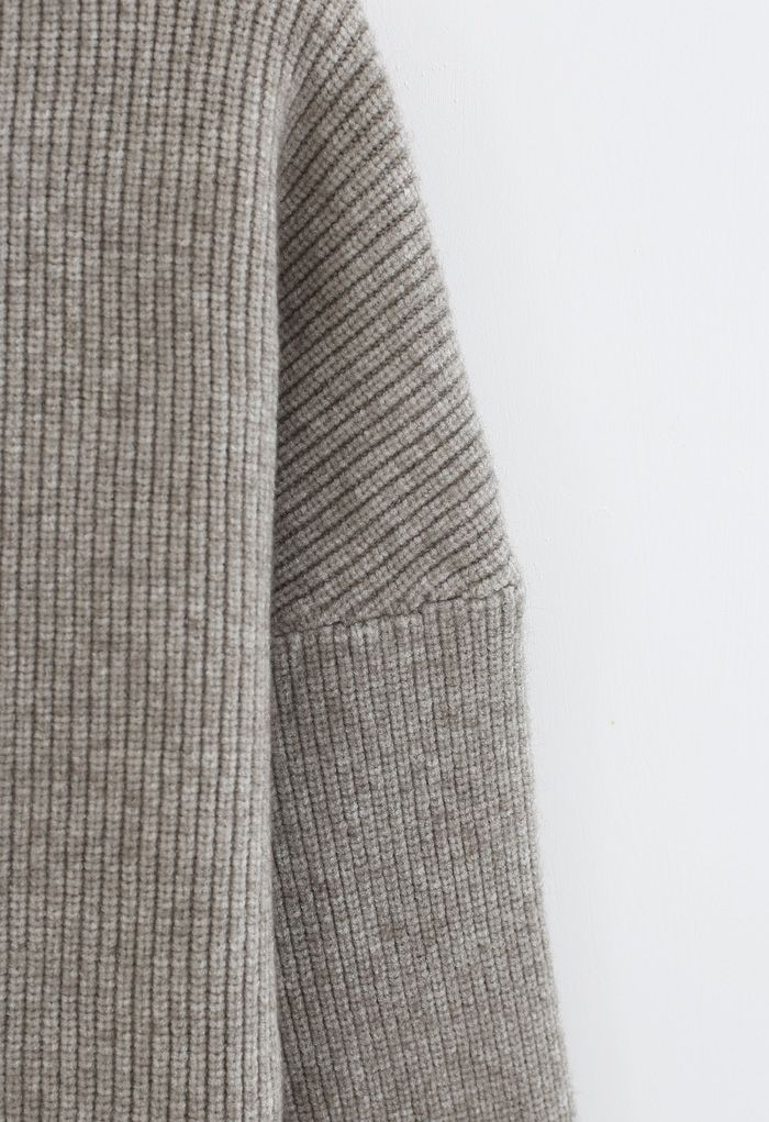 Batwing Sleeves Turtleneck Rib Knit Sweater in Sand