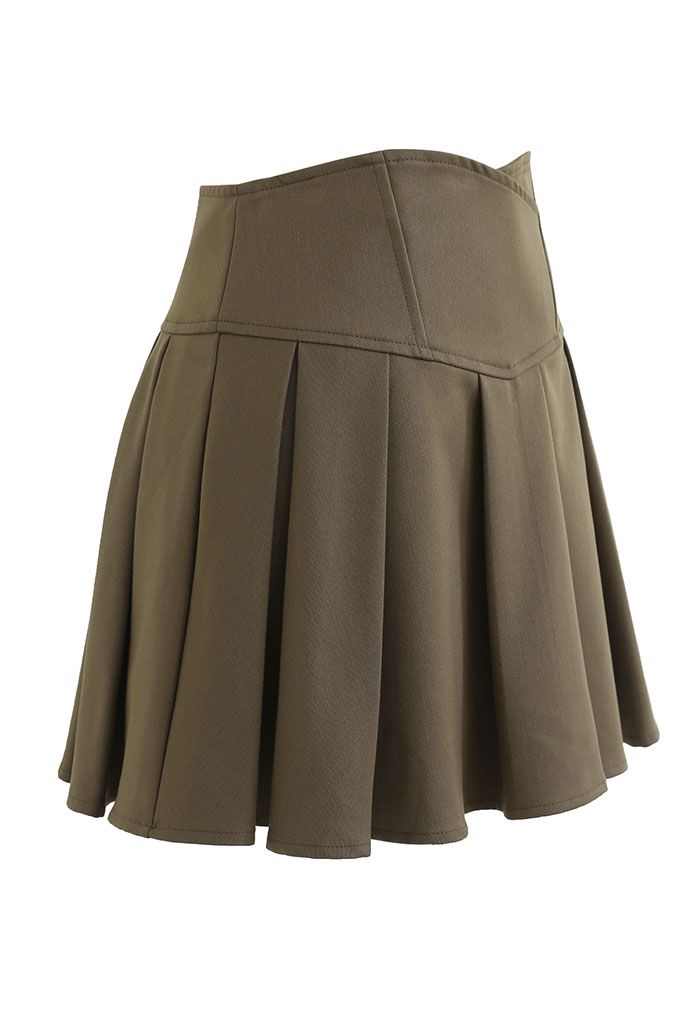Corset Waist Pleated Mini Skirt in Olive