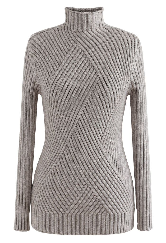 Mock Neck Long Sleeve Fitted Knit Top in Linen