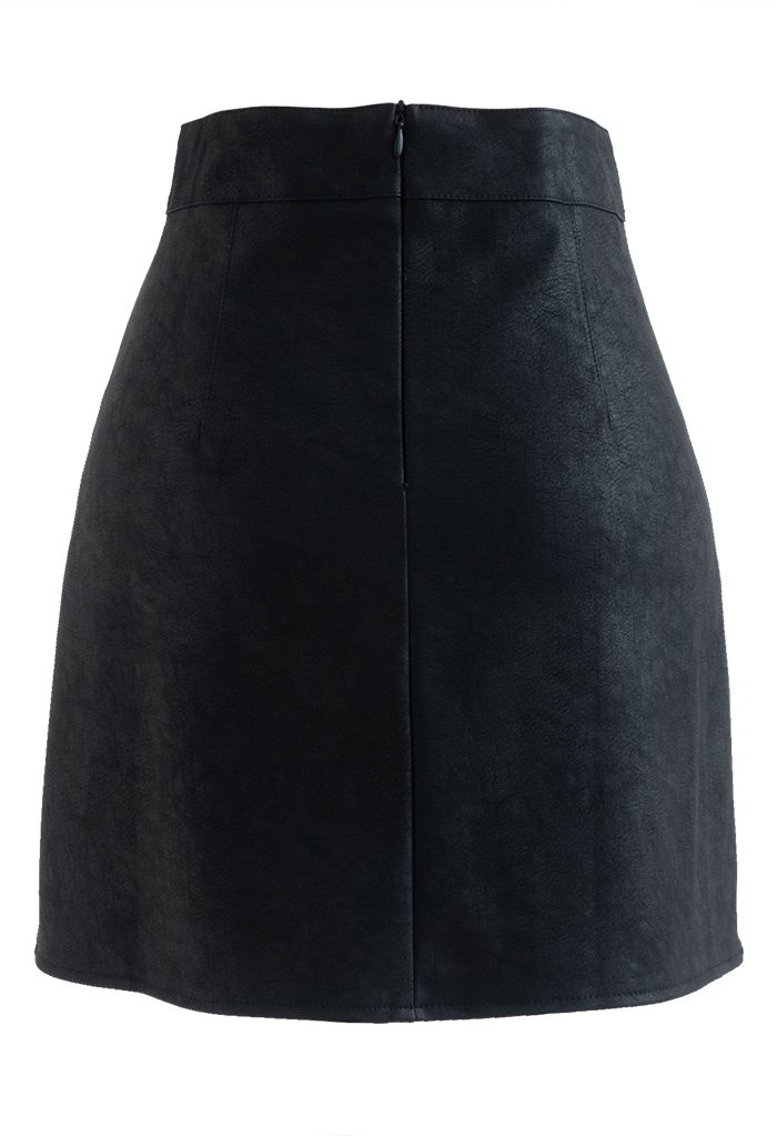 Textured Faux Leather Mini Bud Skirt in Black