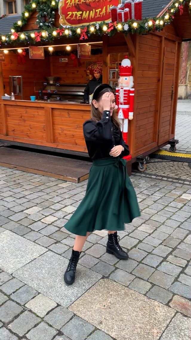 Flare Hem Bowknot Waist Midi Skirt in Emerald