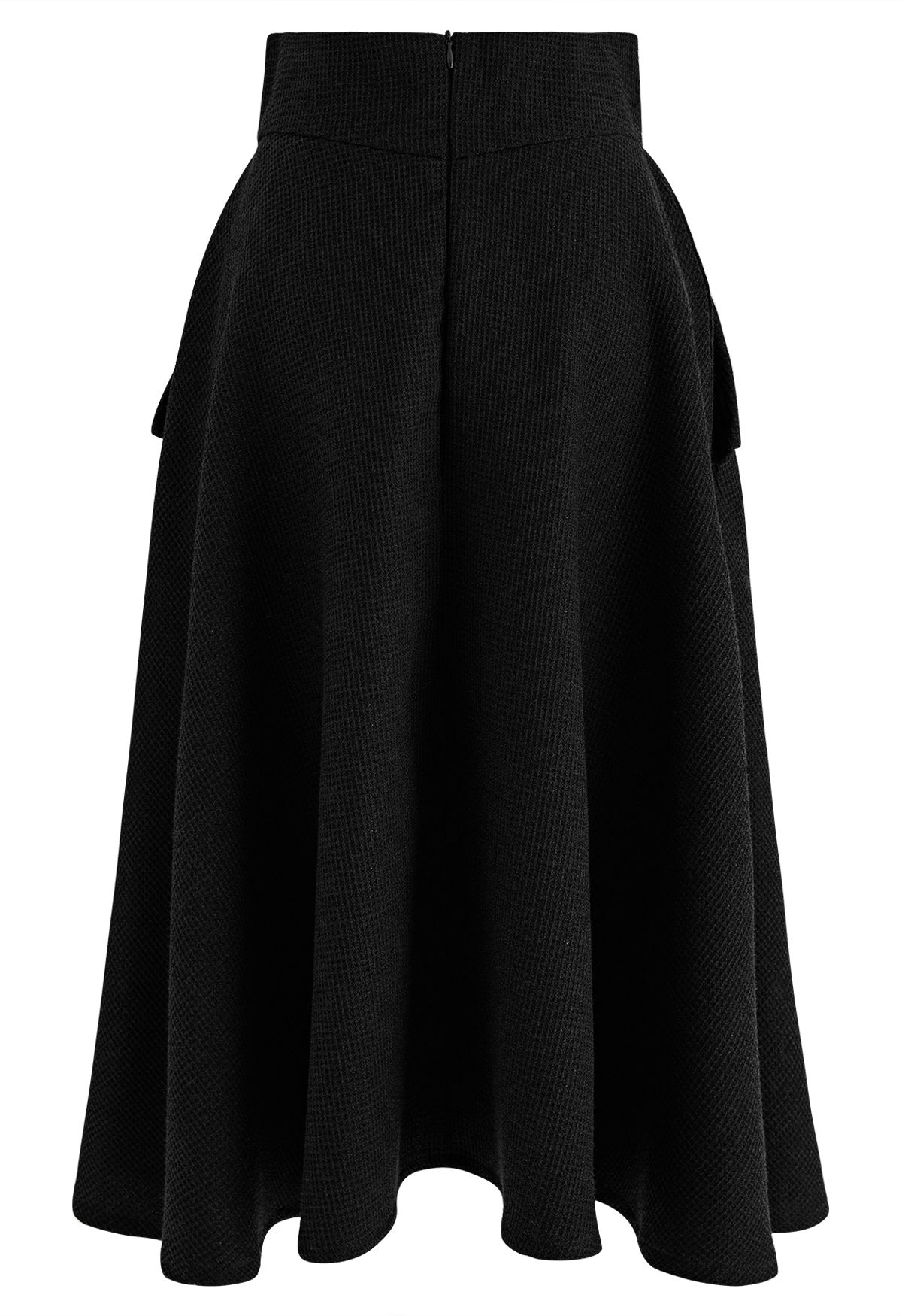 Waffle Texture A-Line Midi Skirt in Black