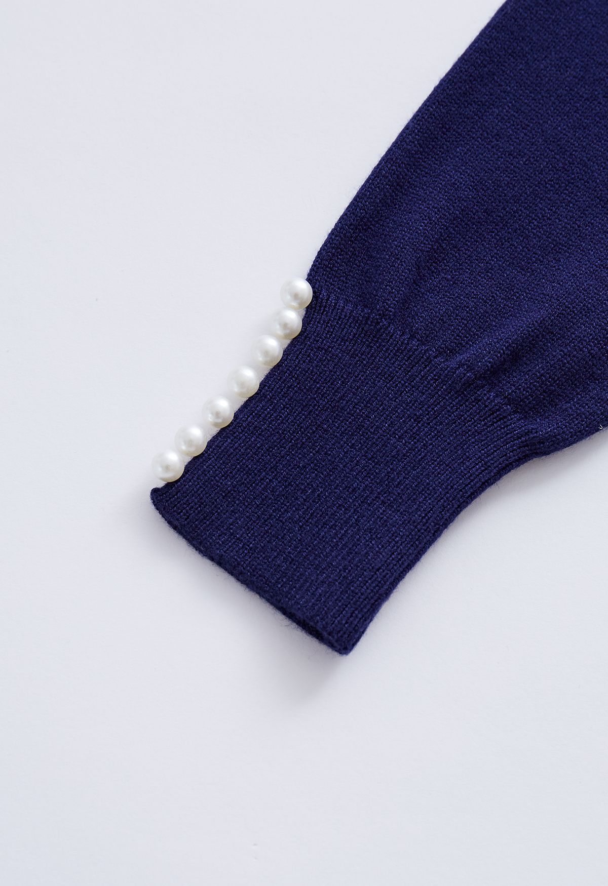 Pearl Trimmed Soft Knit Top in Navy
