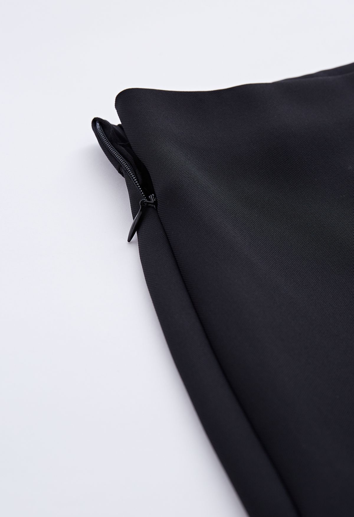 Side Drawstring Flap Midi Skirt in Black