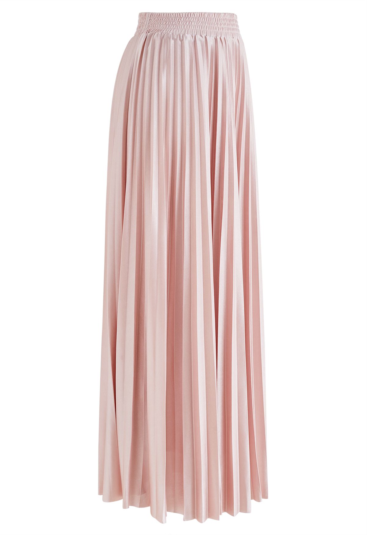 Glossy Pleated Maxi Skirt in Nude Pink