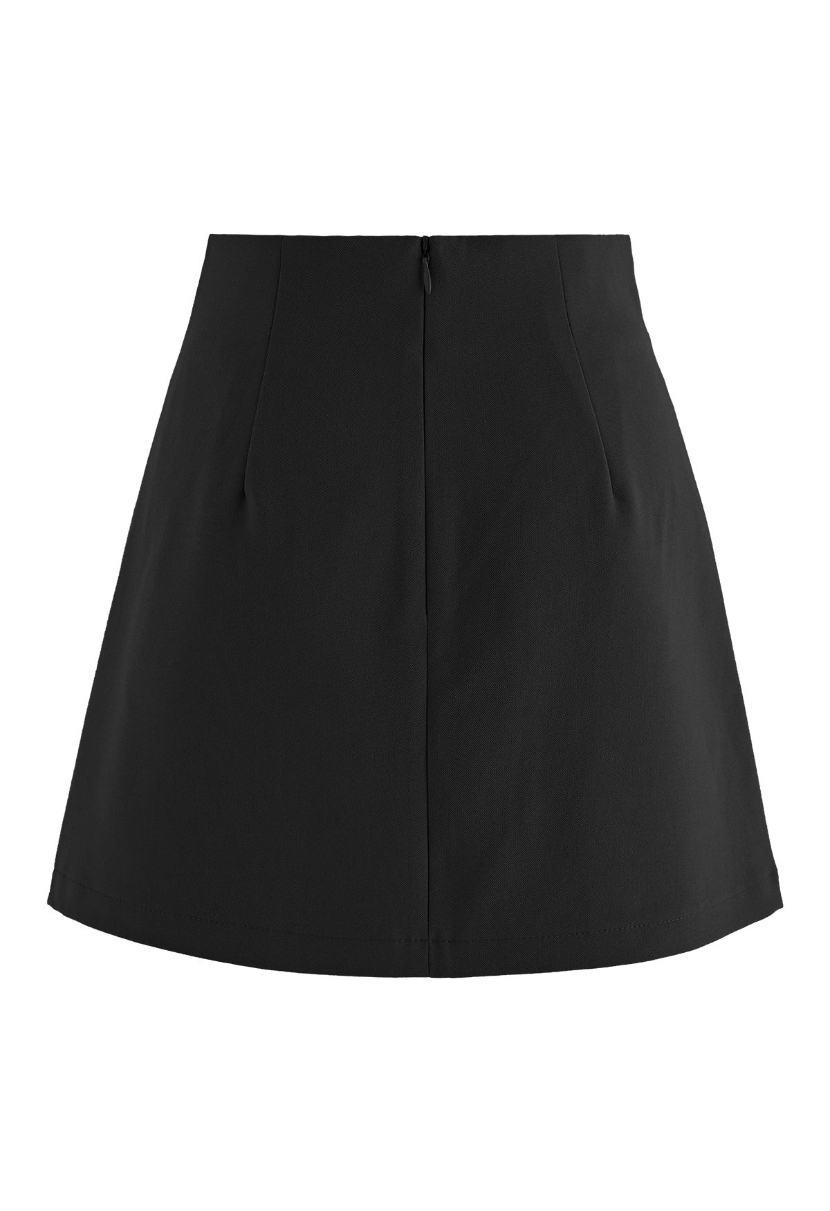 Buttoned Front Flap Mini Bud Skirt in Black