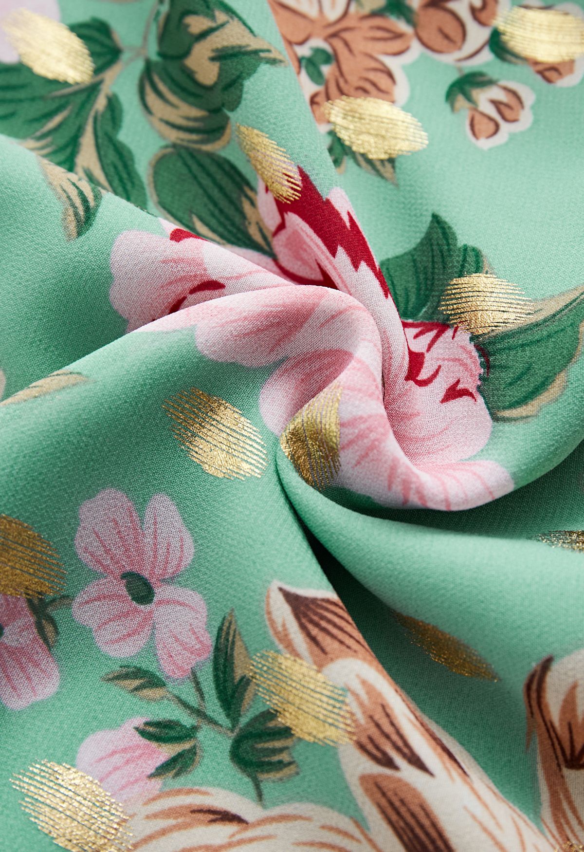 Floral to See Midi Dress with Gold Spot in Mint