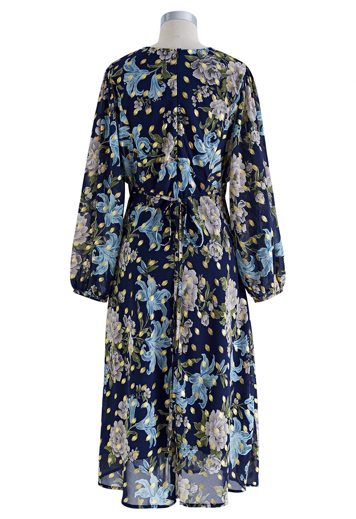 Floral to See Midi Dress with Gold Spot in Navy