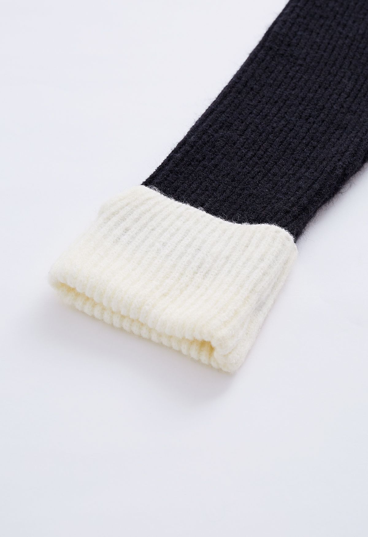 Turtleneck Two-Tone Turnback-Cuff Chunky Knit Sweater