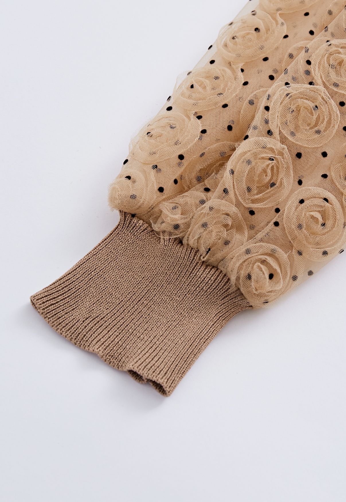3D Rose Button Down Mesh Knit Top in Caramel