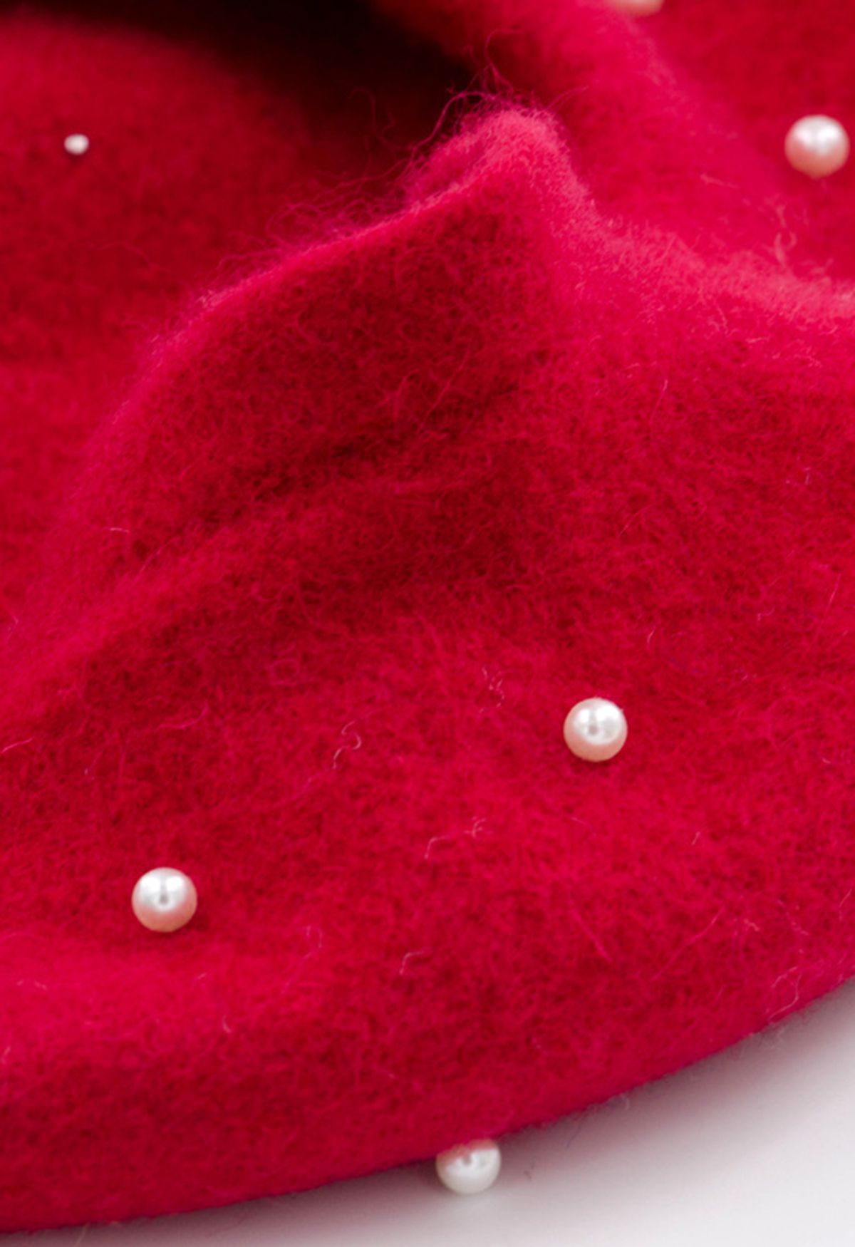Handmade Pearl Wool Blend Beret Hat in Red