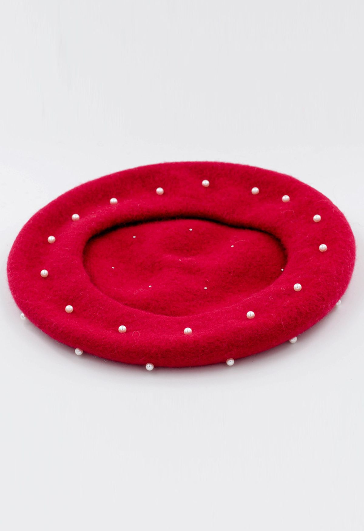 Handmade Pearl Wool Blend Beret Hat in Red