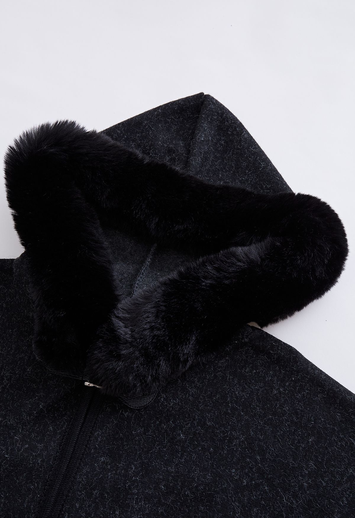 Cozy Faux Fur Hooded Poncho in Black