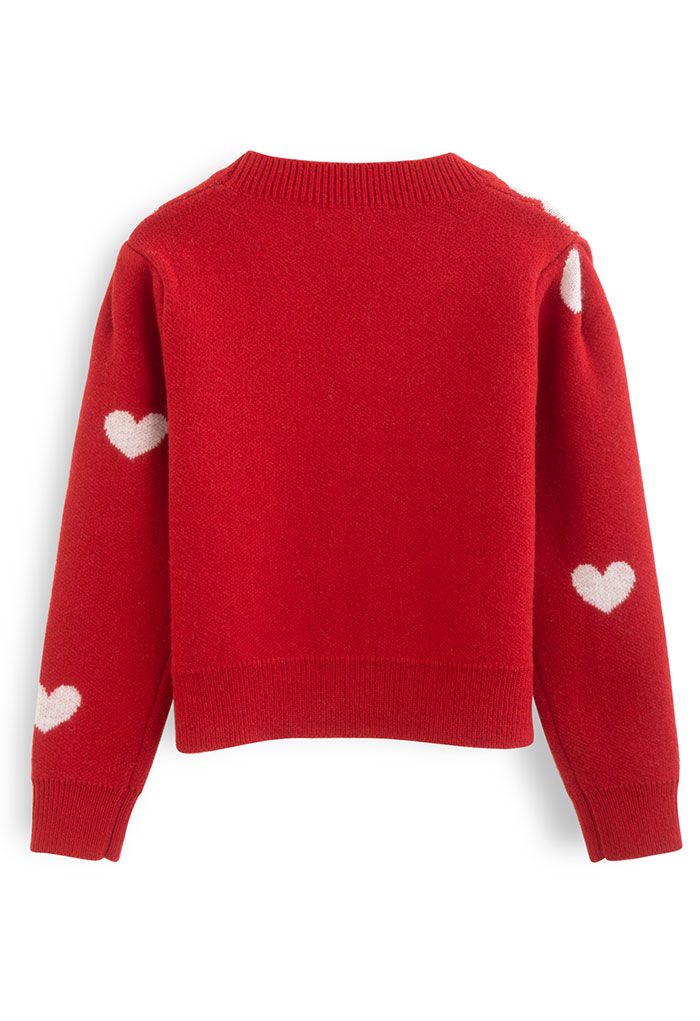 Soft Heart Cropped Knit Cardigan in Red