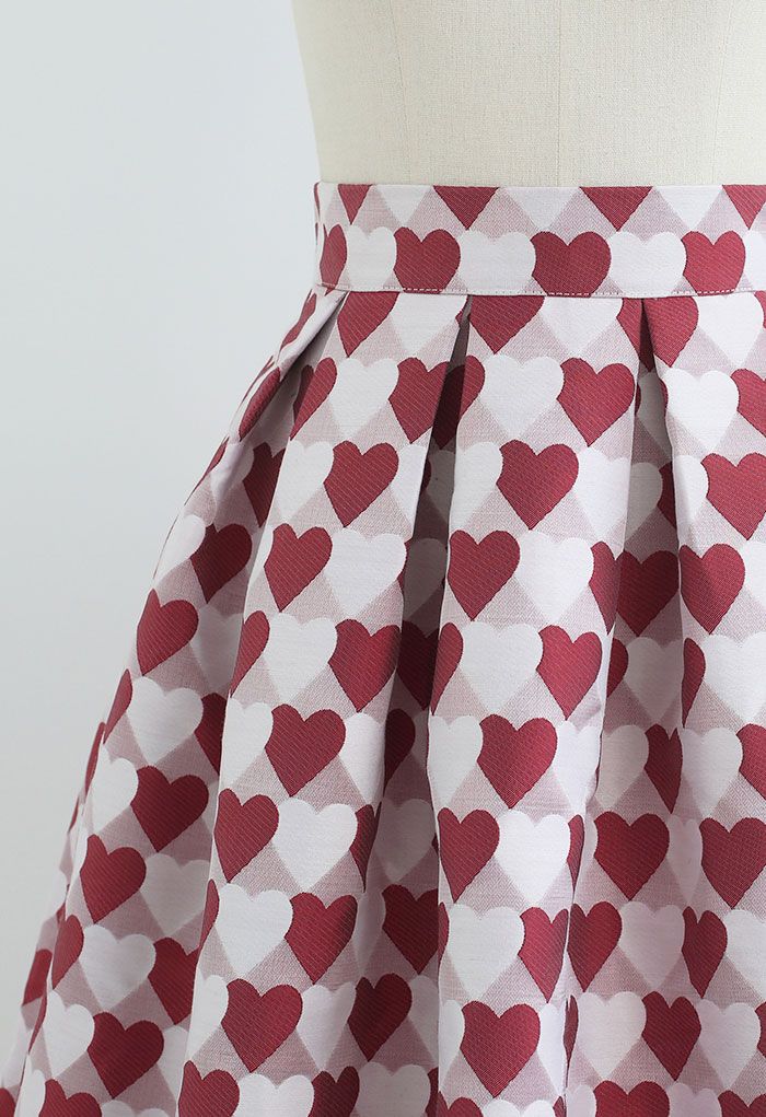 Counting Hearts Jacquard Pleated Midi Skirt