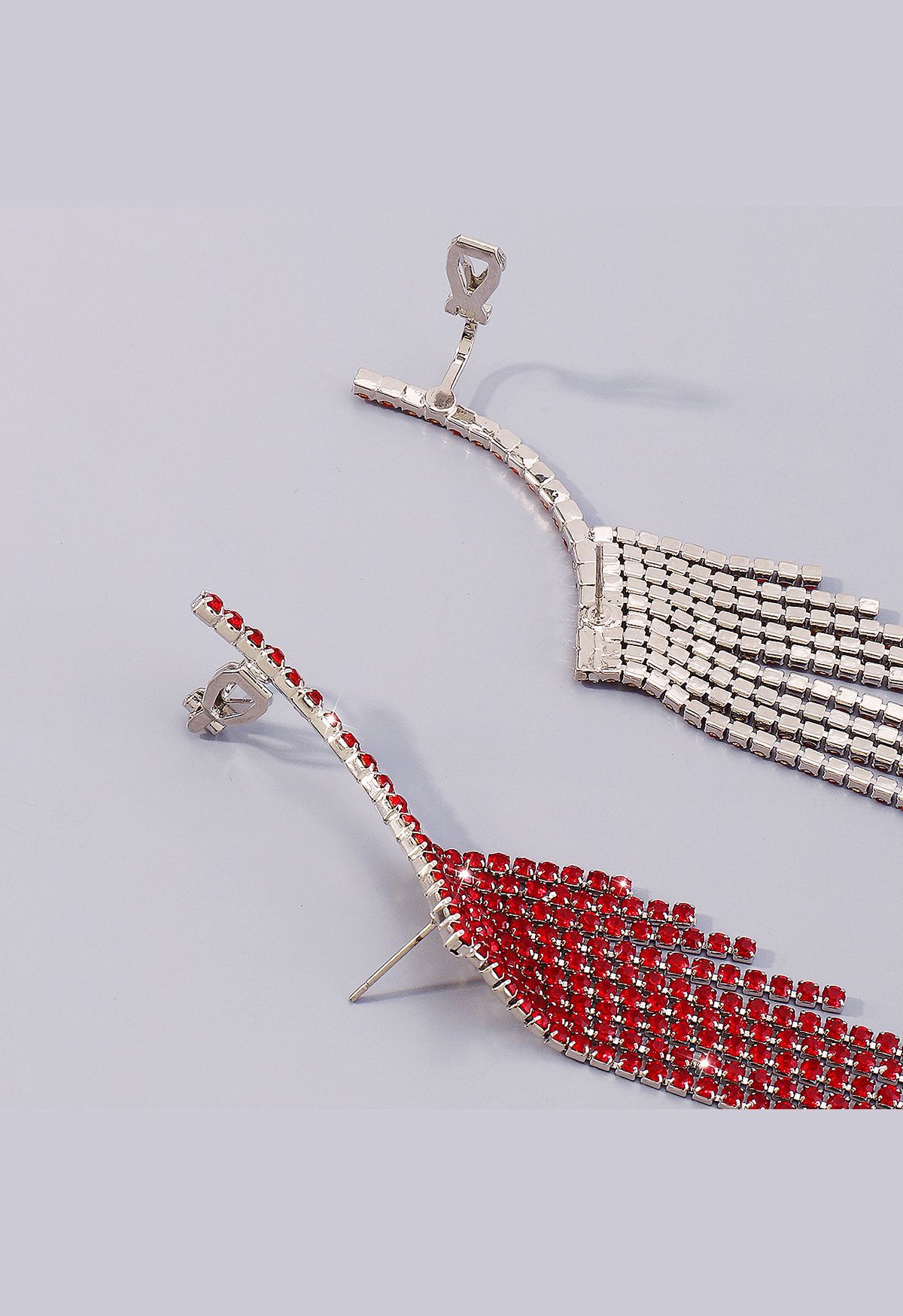 Glittering Wing Tassel Drop Earrings in Red