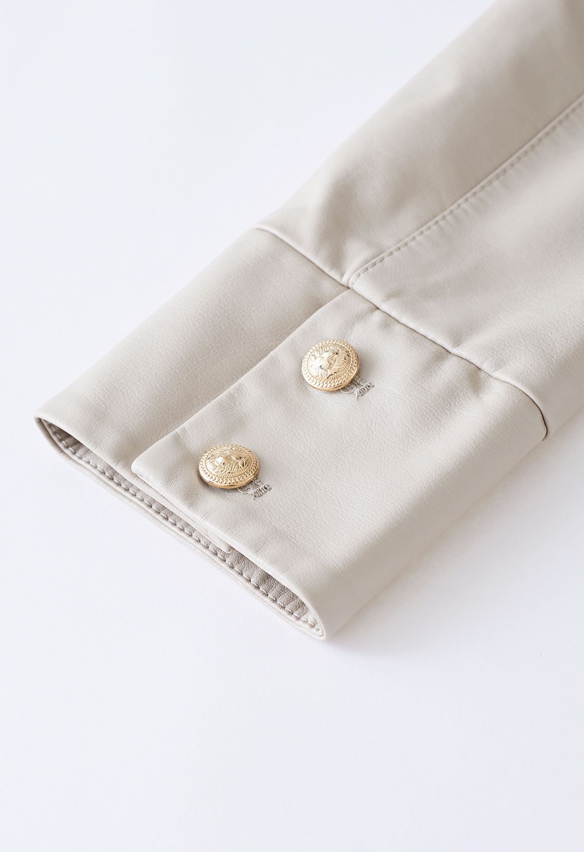 Welt Pocket Trim Faux Leather Jacket in Ivory