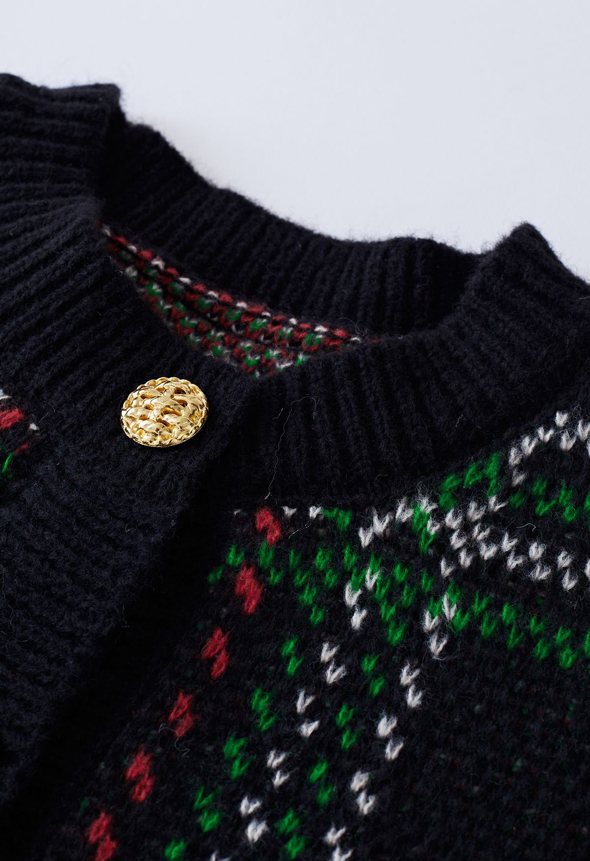 Plaid Pattern Golden Button Knit Cardigan