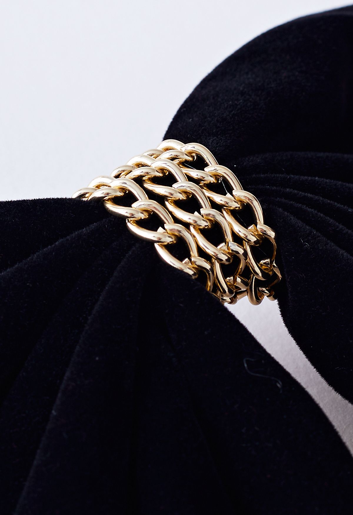 Velvet Bowknot Gold Chain Hair Clip in Black