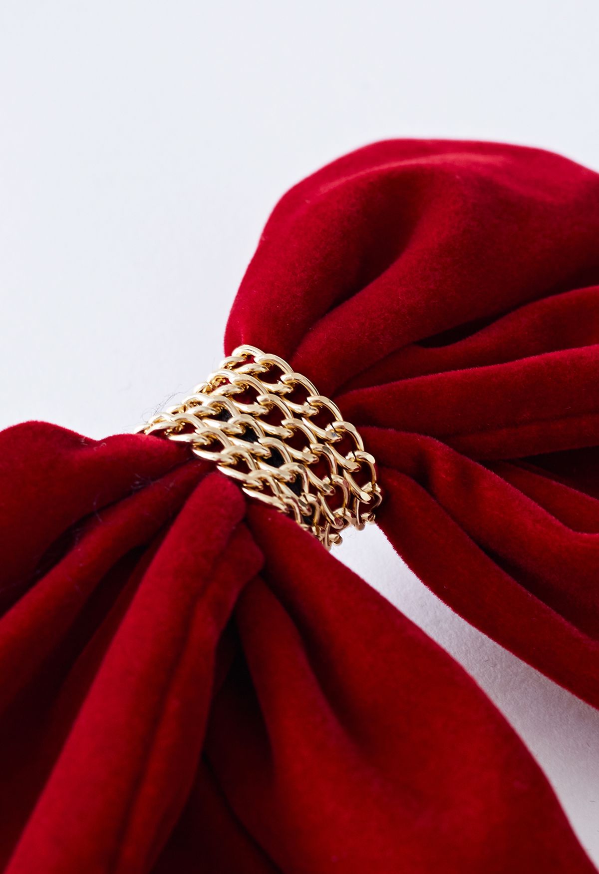 Velvet Bowknot Gold Chain Hair Clip in Burgundy