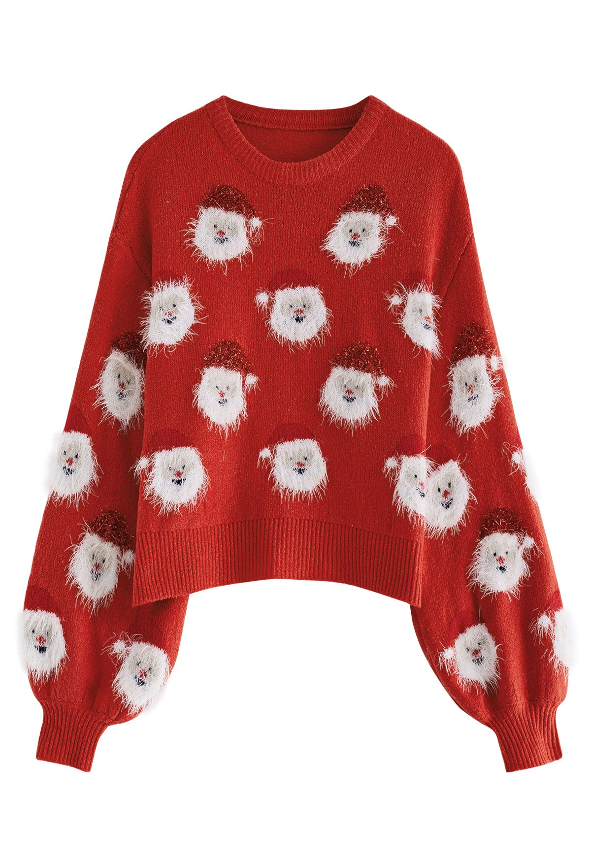Fuzzy Santa Claus Knit Top in Red