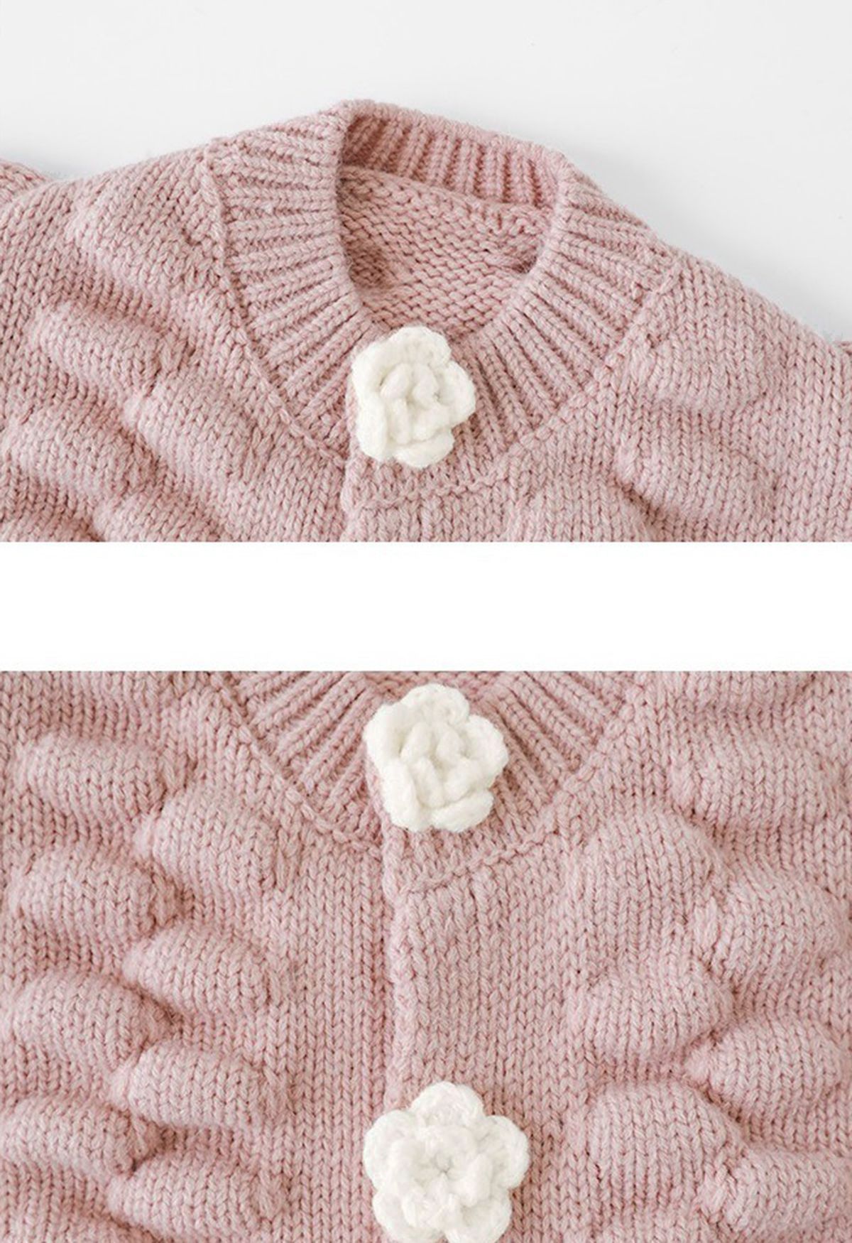 Kids Flowers Button Down Embossed Bubble Sleeves Cardigan in Pink