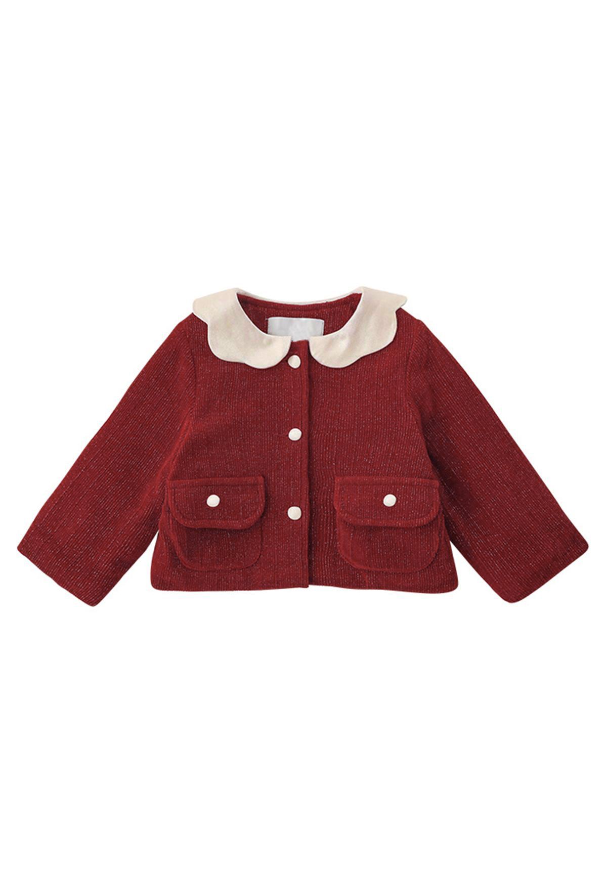 Glimmer Doll Collar Flap Pocket Cardigan For Kids