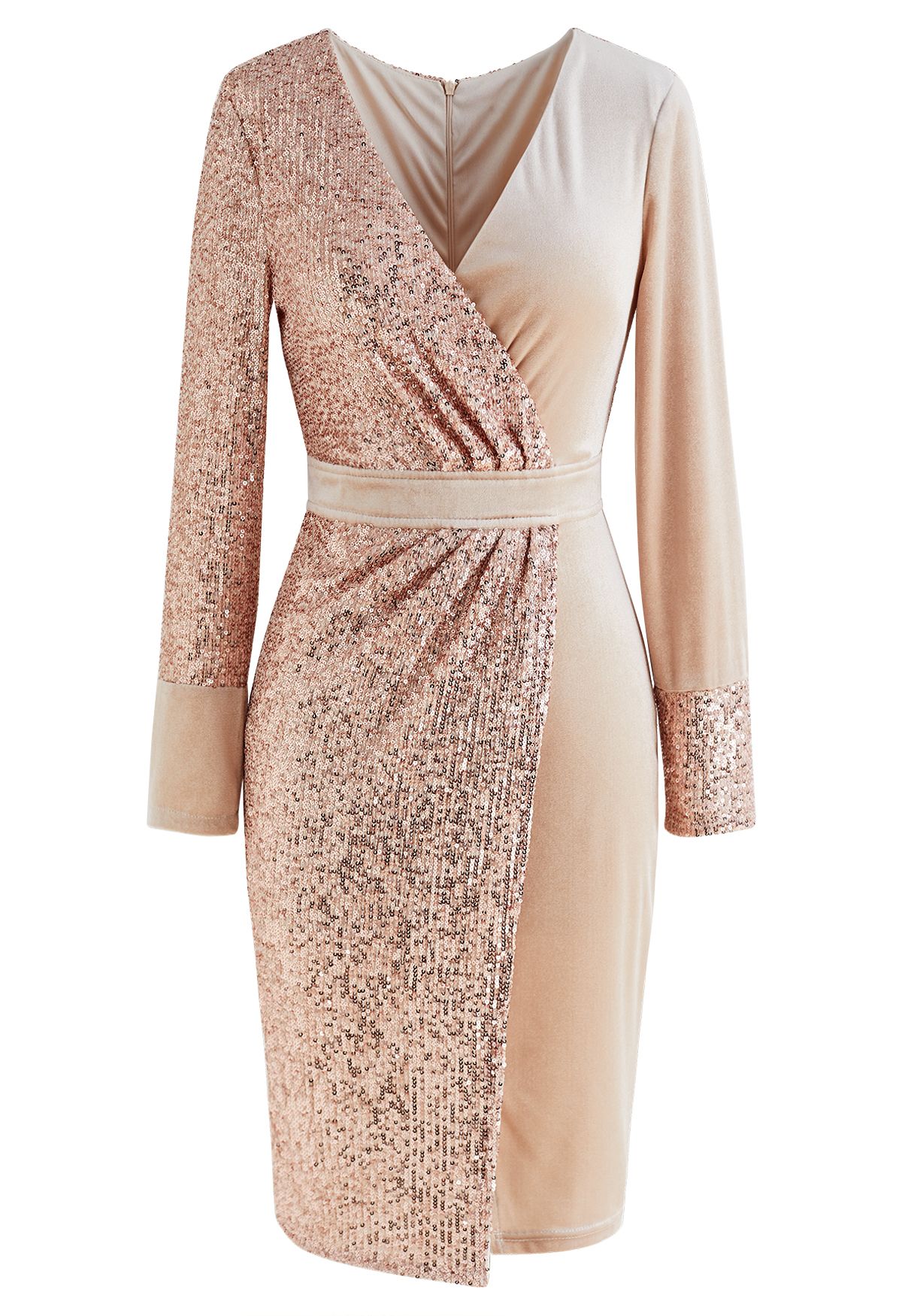Dazzling Sequins Velvet Cocktail Dress in Rose Gold
