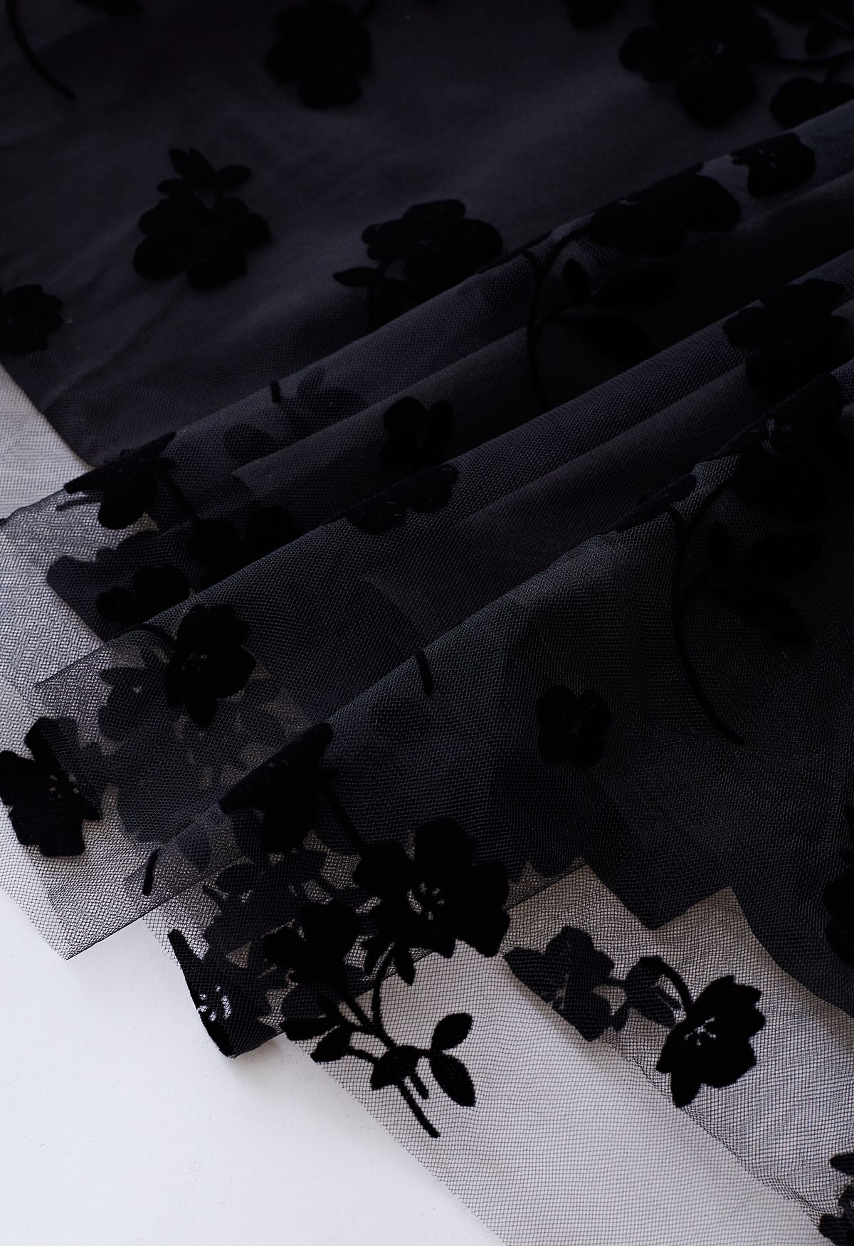 3D Posy Mesh Wrap Maxi Dress in Black