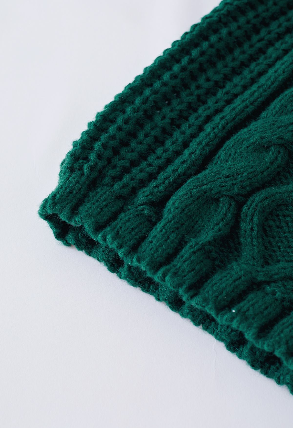 Bubble Sleeve Braided Ribbed Sweater in Dark Green