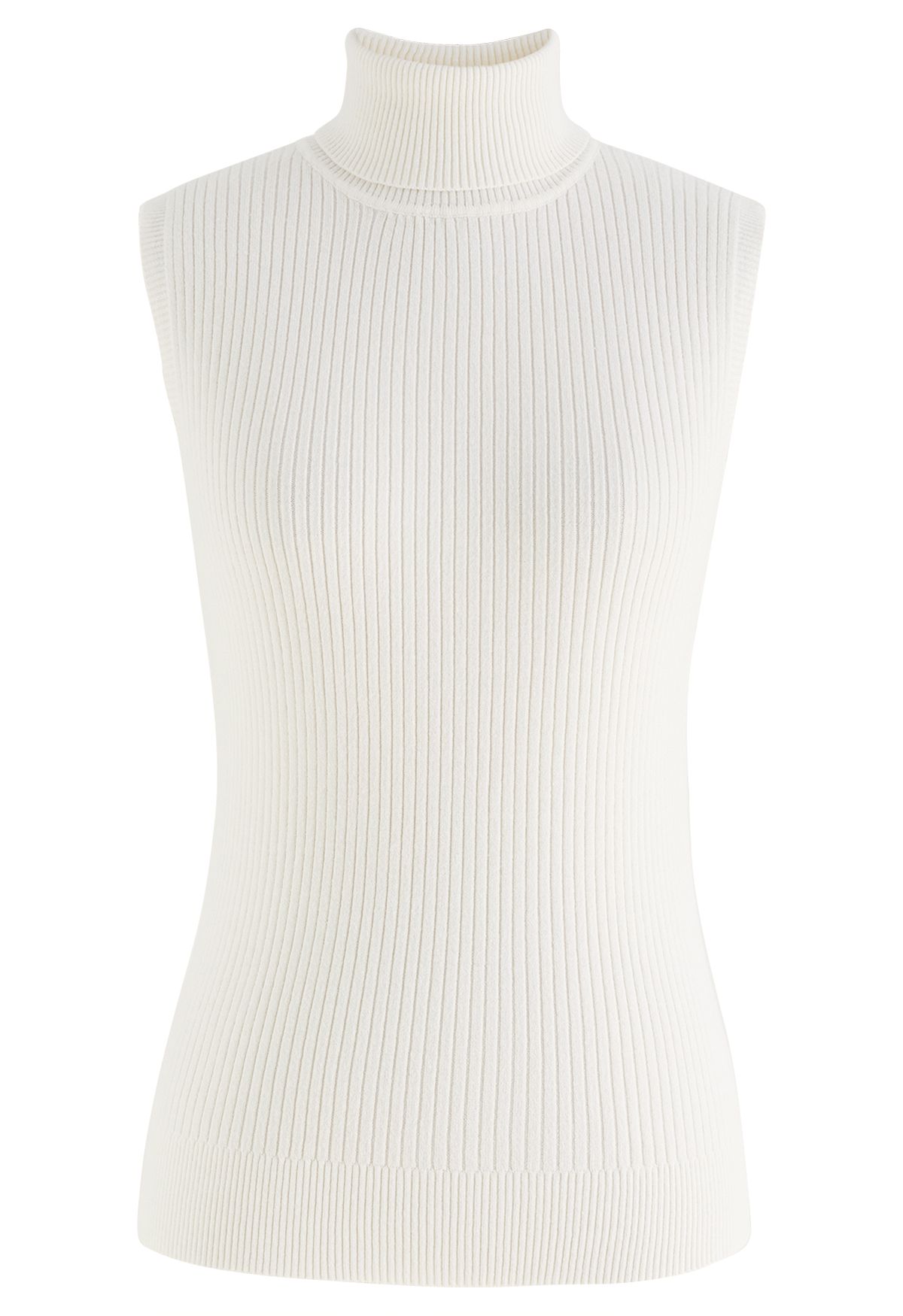 Turtleneck Soft Knit Sleeveless Top in White