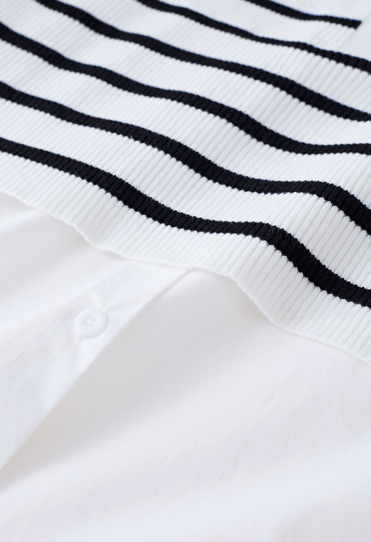 Stripe Knit Spliced Hi-Lo Shirt in White