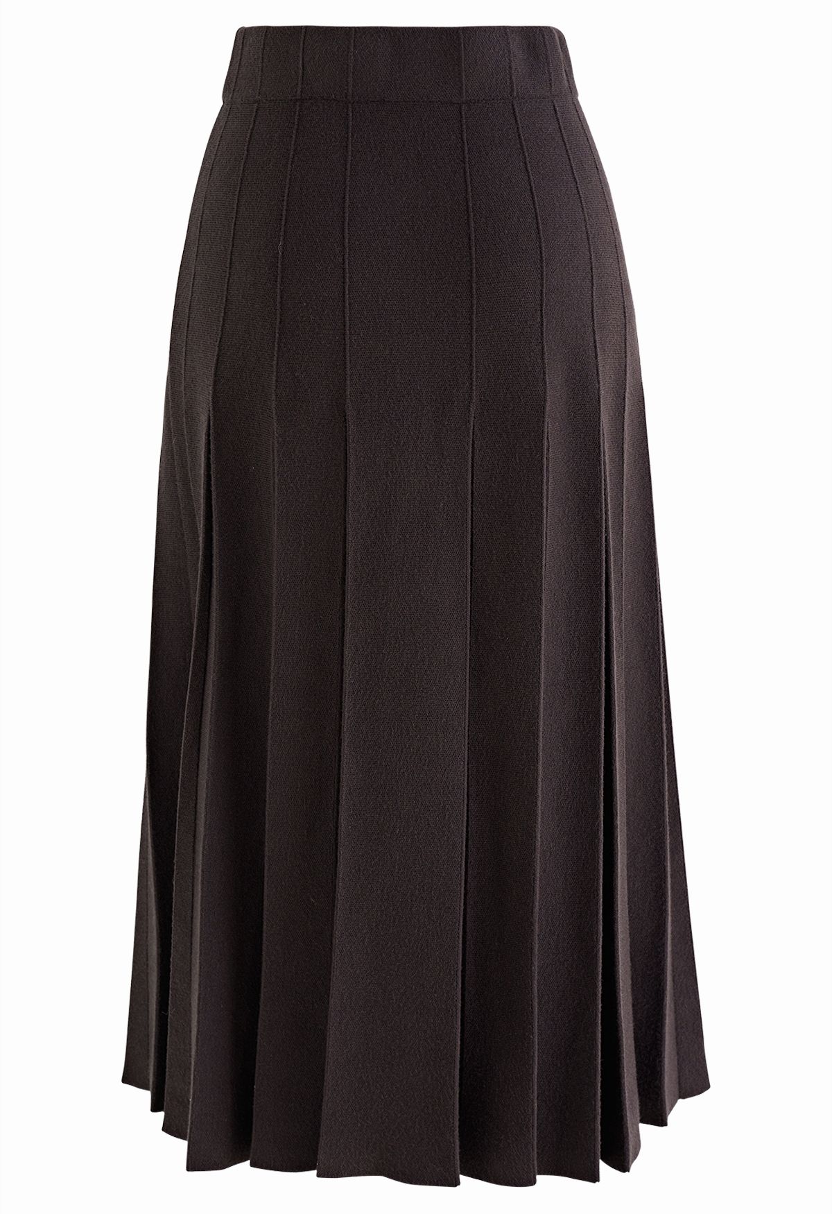 Buttoned Pleated Knit Midi Skirt in Brown