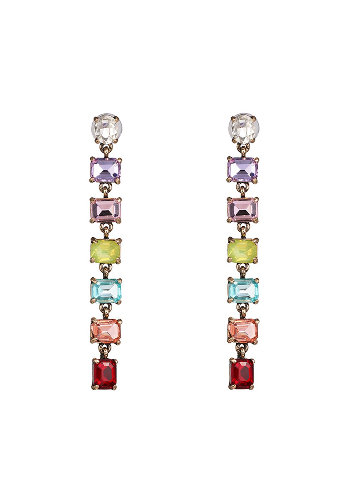 Multicolored Rectangle Crystal Earrings