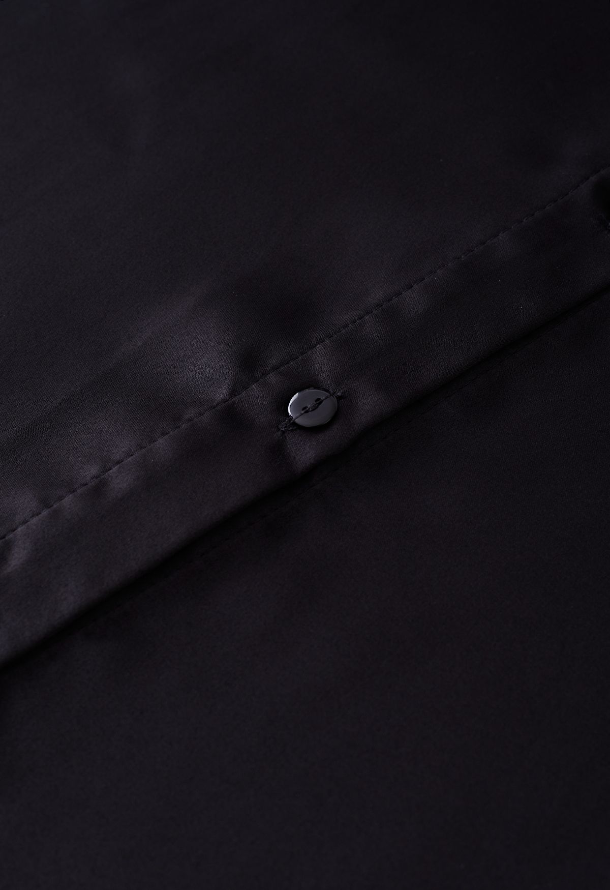 Feather Trim Cuffs Satin Shirt in Black