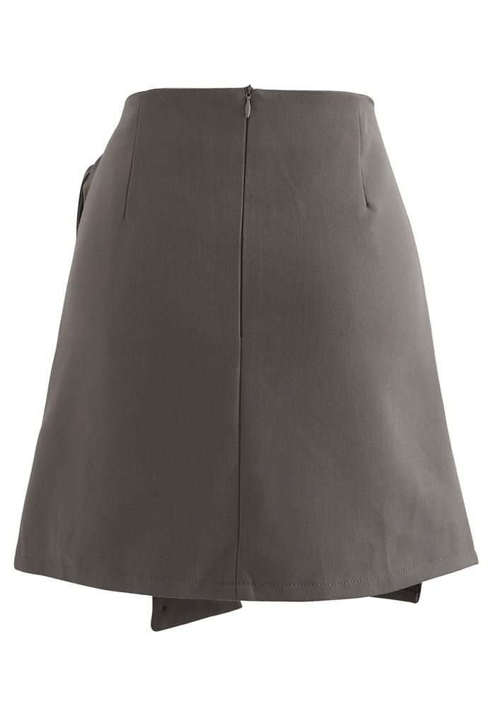 Tie Waist Flap Front Mini Skirt in Taupe