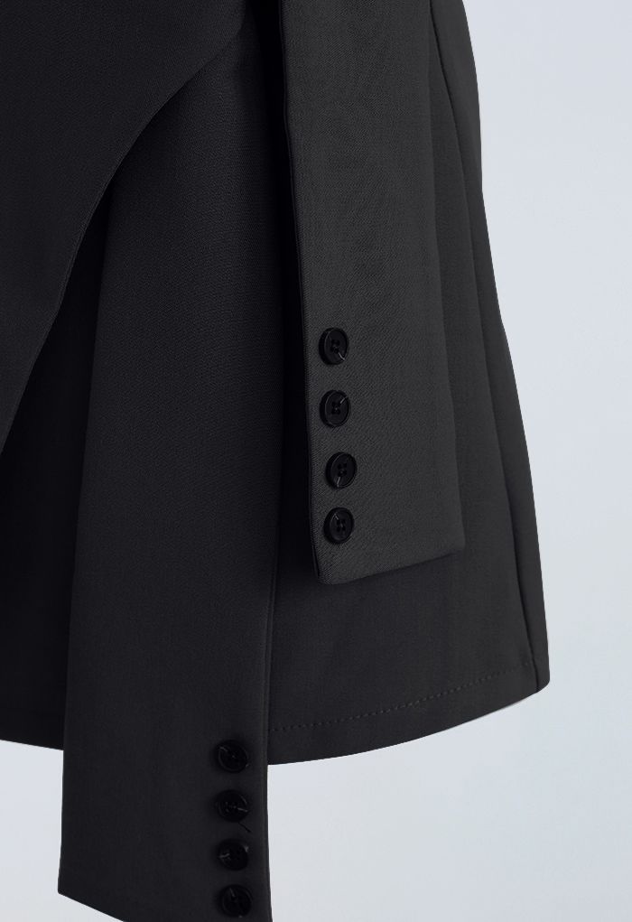 Tie Waist Flap Front Mini Skirt in Black