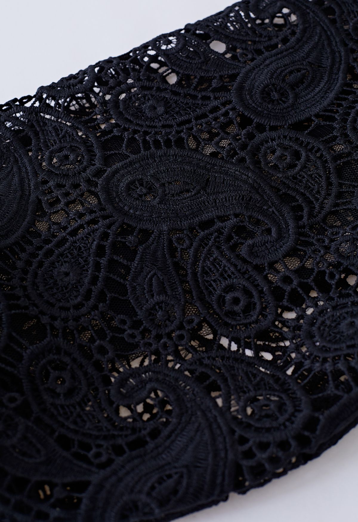 Paisley Crochet Sleeve Knit Top in Black