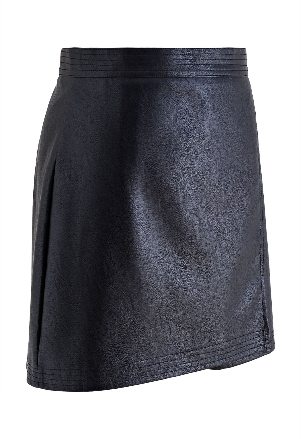 Nifty Faux Leather Flap Mini Bud Skirt in Black