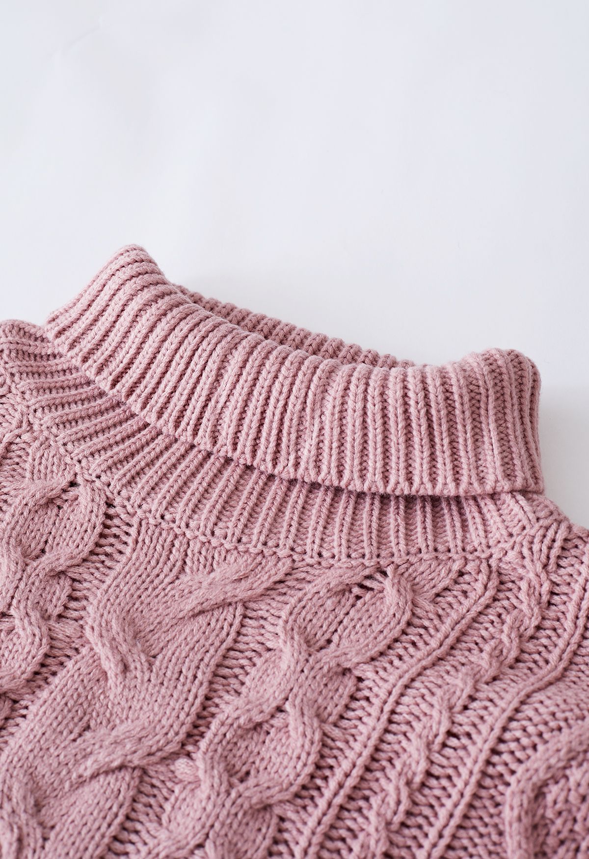 Turtleneck Tassel Trim Cable Knit Sweater in Pink