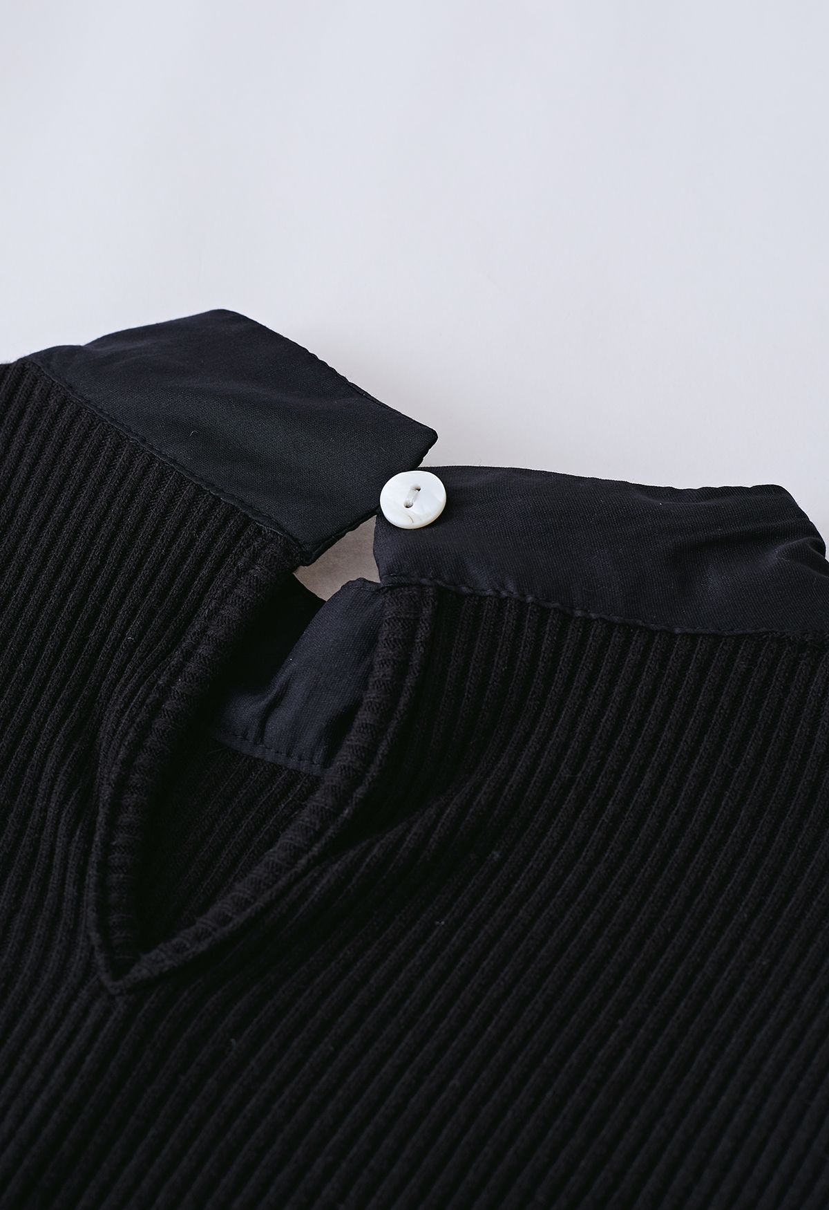 Detachable Bowknot Spliced Knit Top in Black