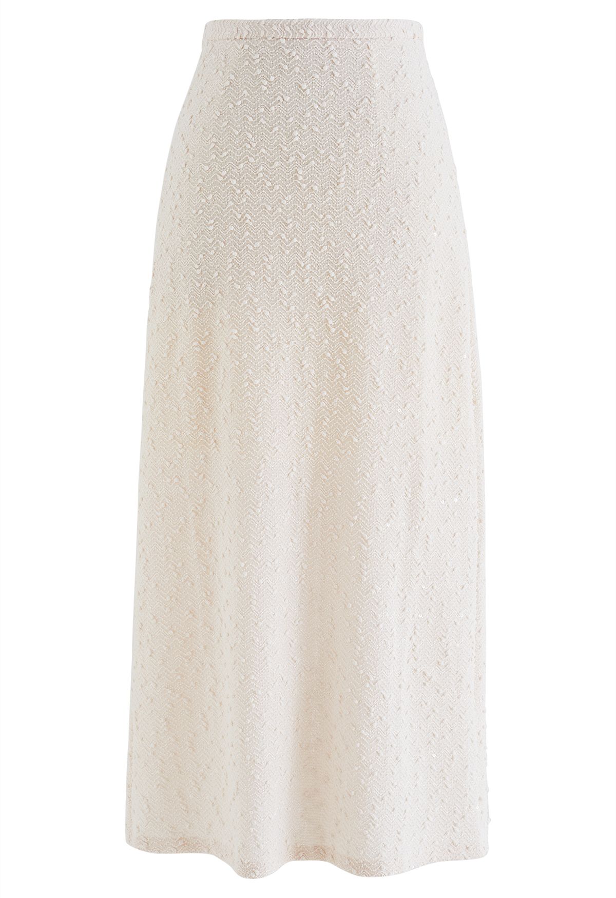 Dotted Wavy Texture Pencil Maxi Skirt in Cream