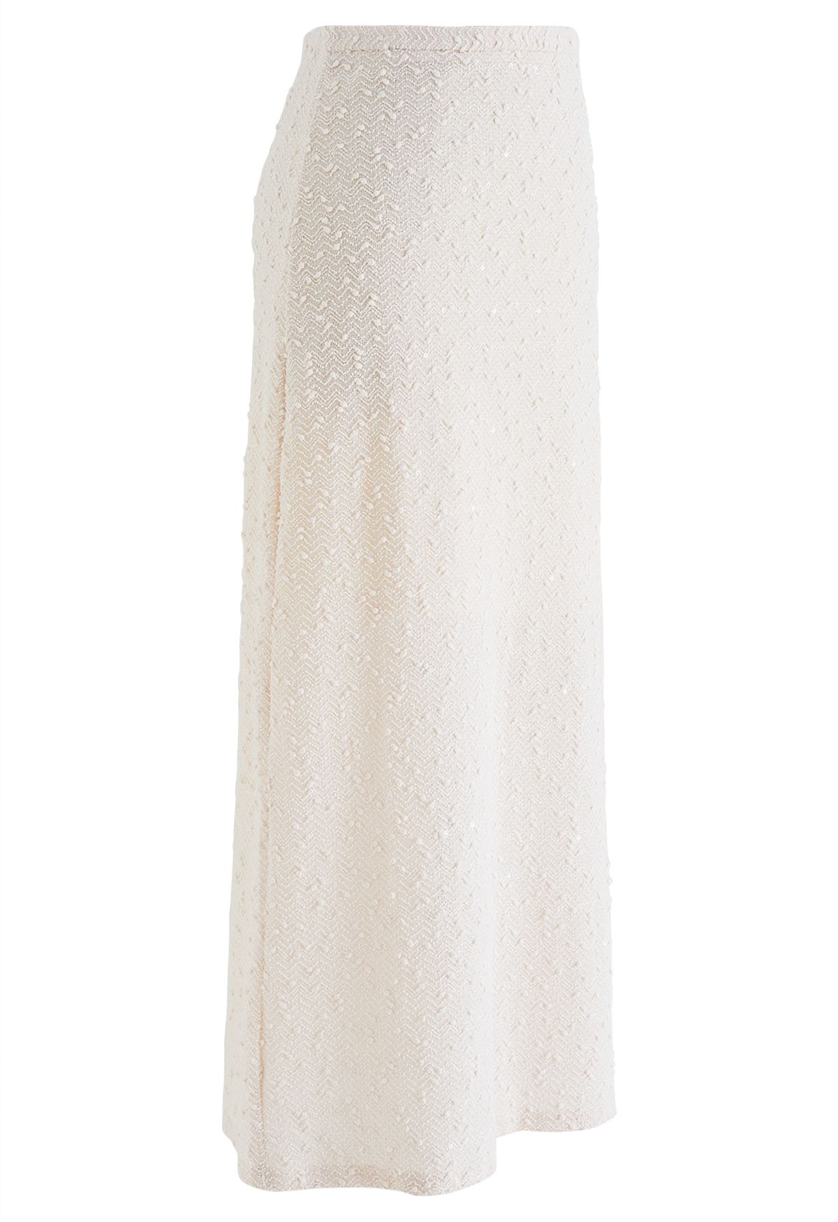 Dotted Wavy Texture Pencil Maxi Skirt in Cream