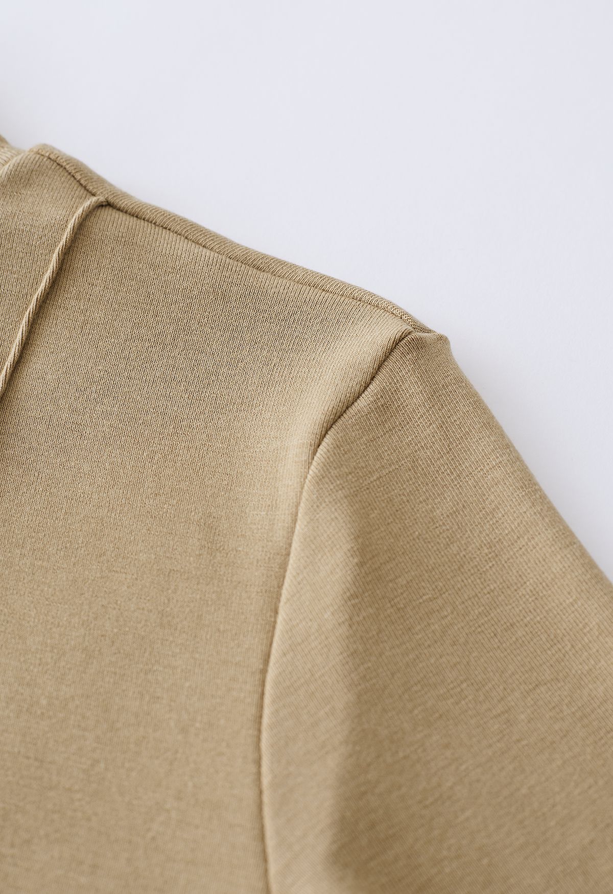Embossed Seam Detail High Neck Knit Top in Camel