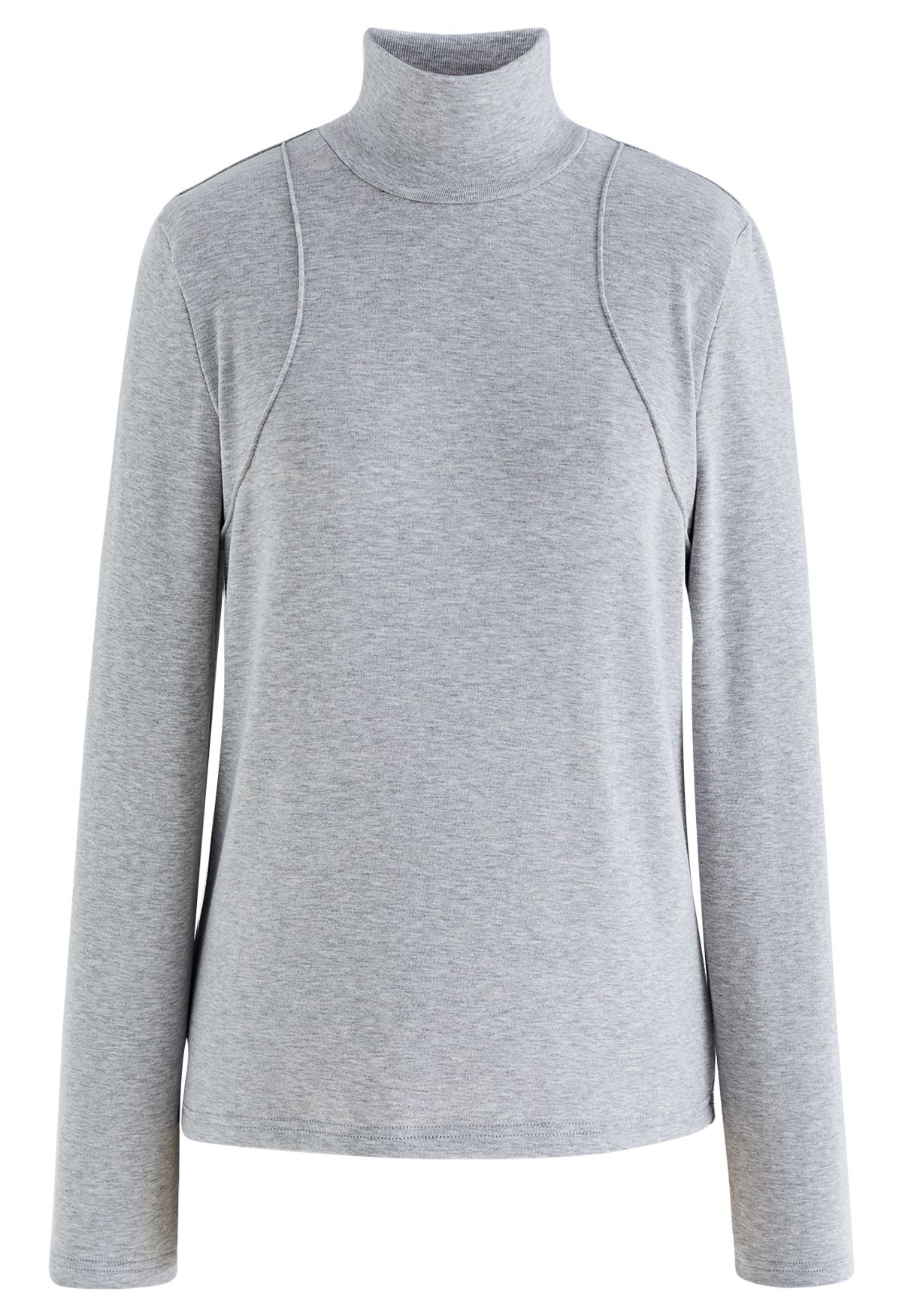 Embossed Seam Detail High Neck Knit Top in Grey