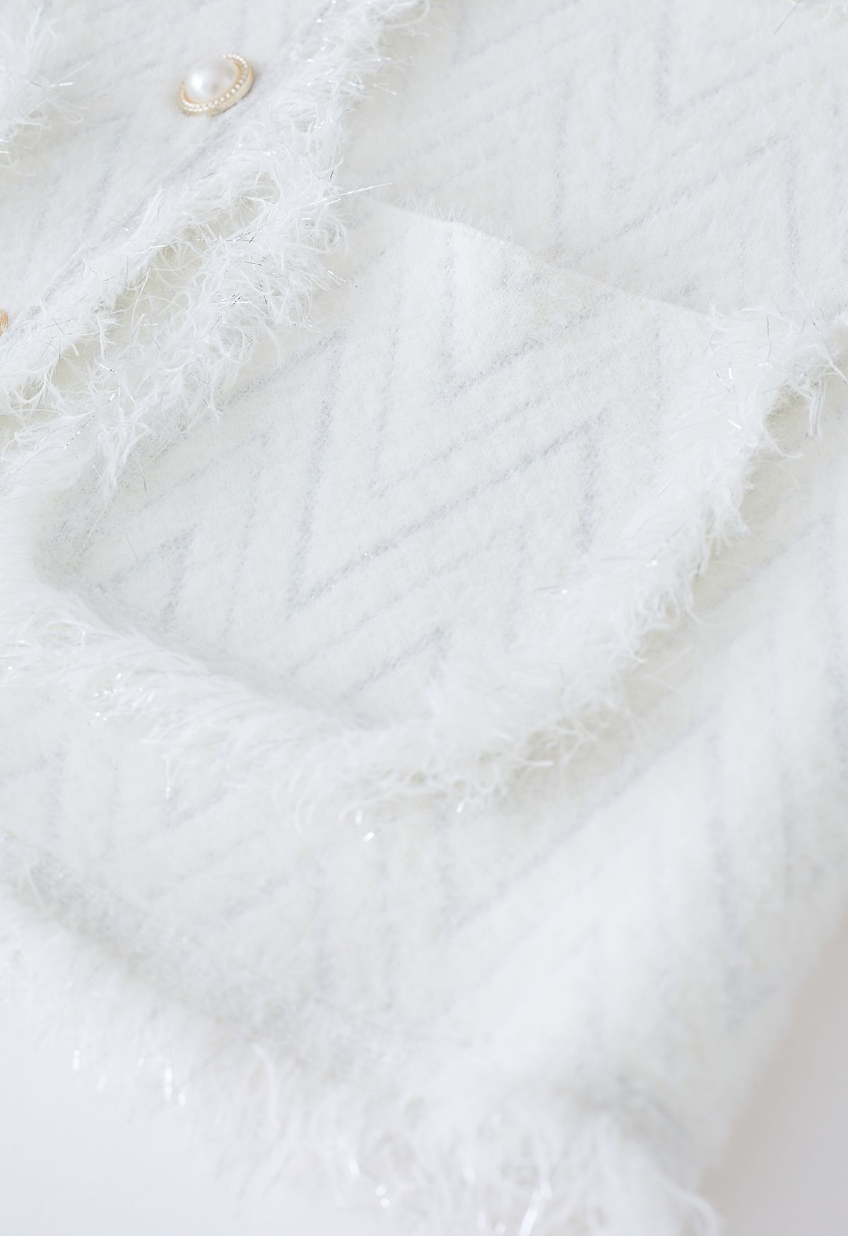 Metallic Tassel Melange Knit Cardigan in Ivory