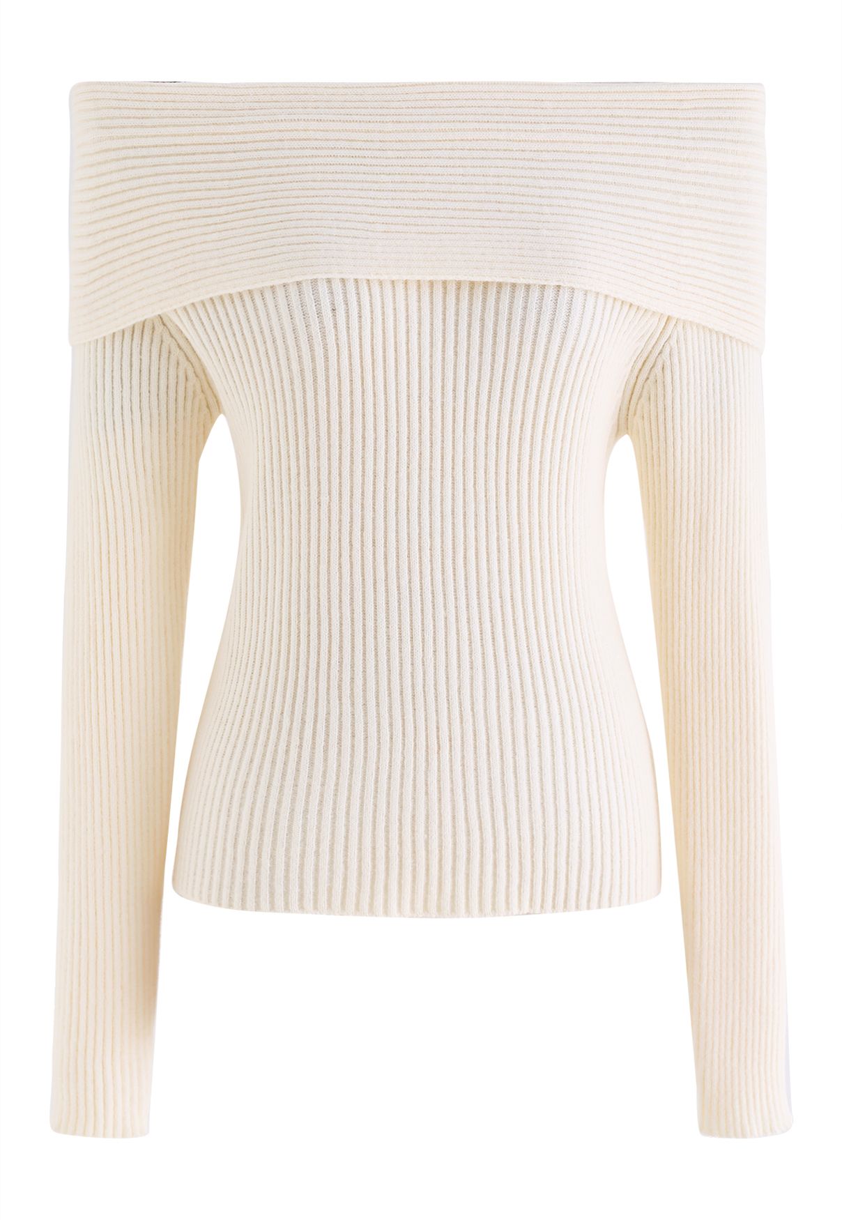 Courtly Off-Shoulder Crop Knit Top in Cream
