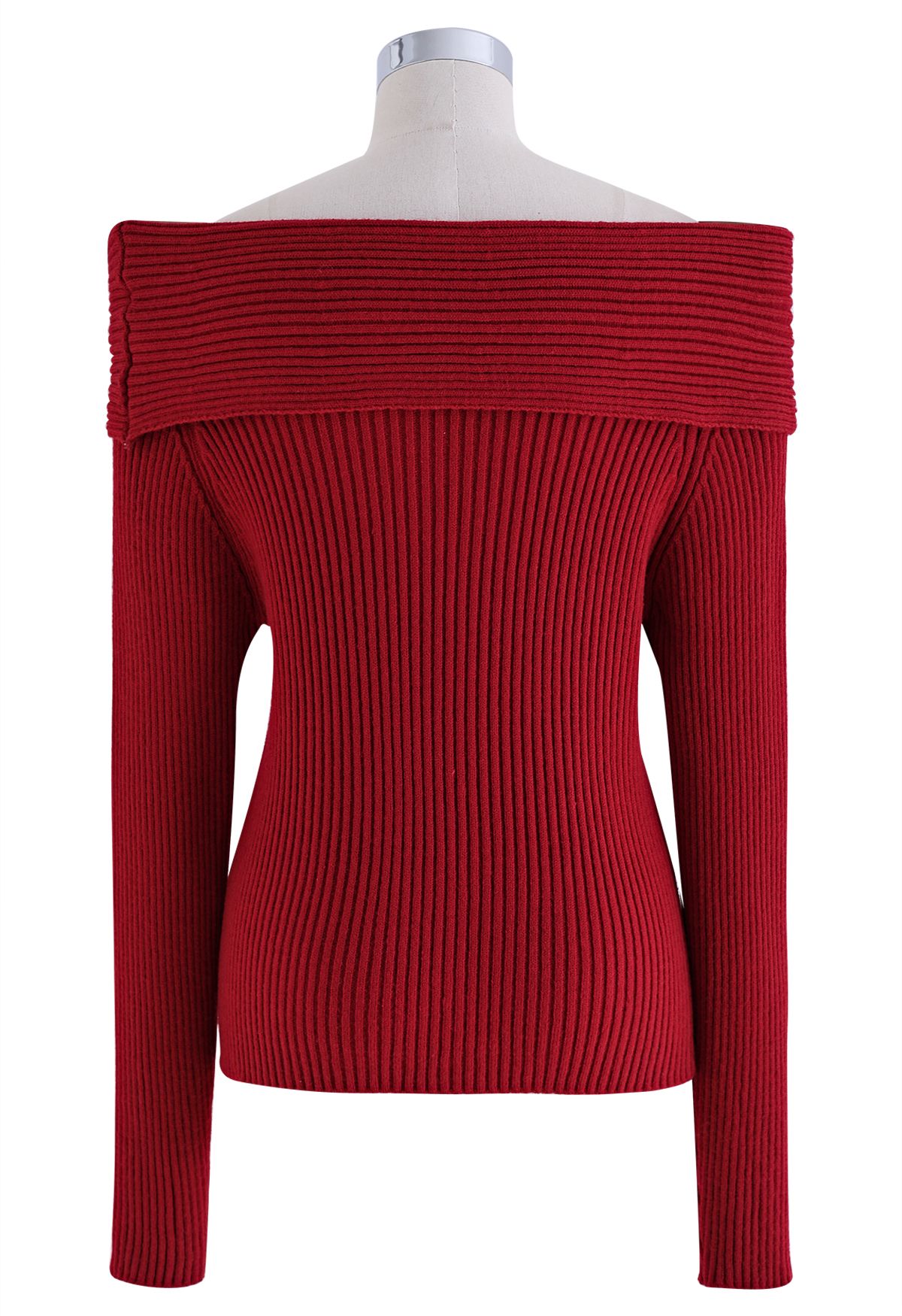 Courtly Off-Shoulder Knit Top in Red