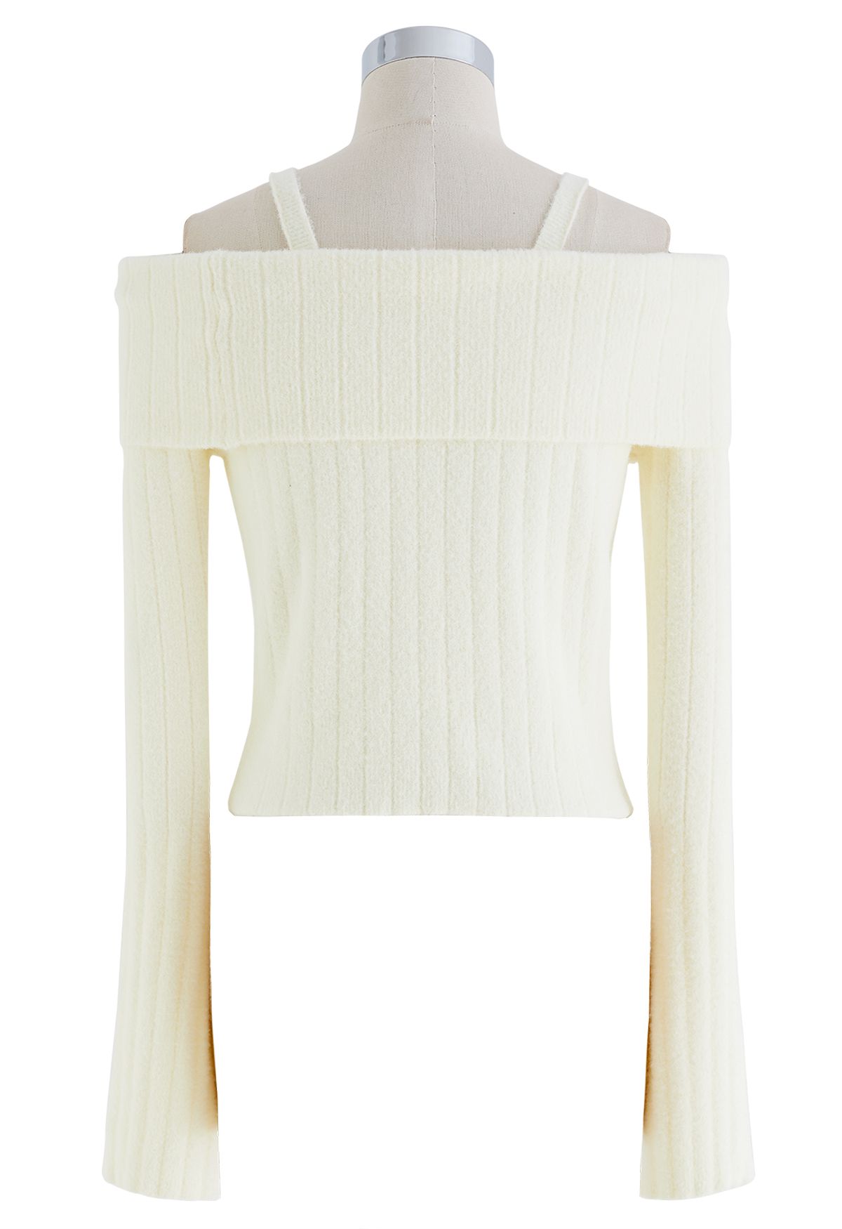 Cold-Shoulder Twist Cutout Crop Knit Top in Cream