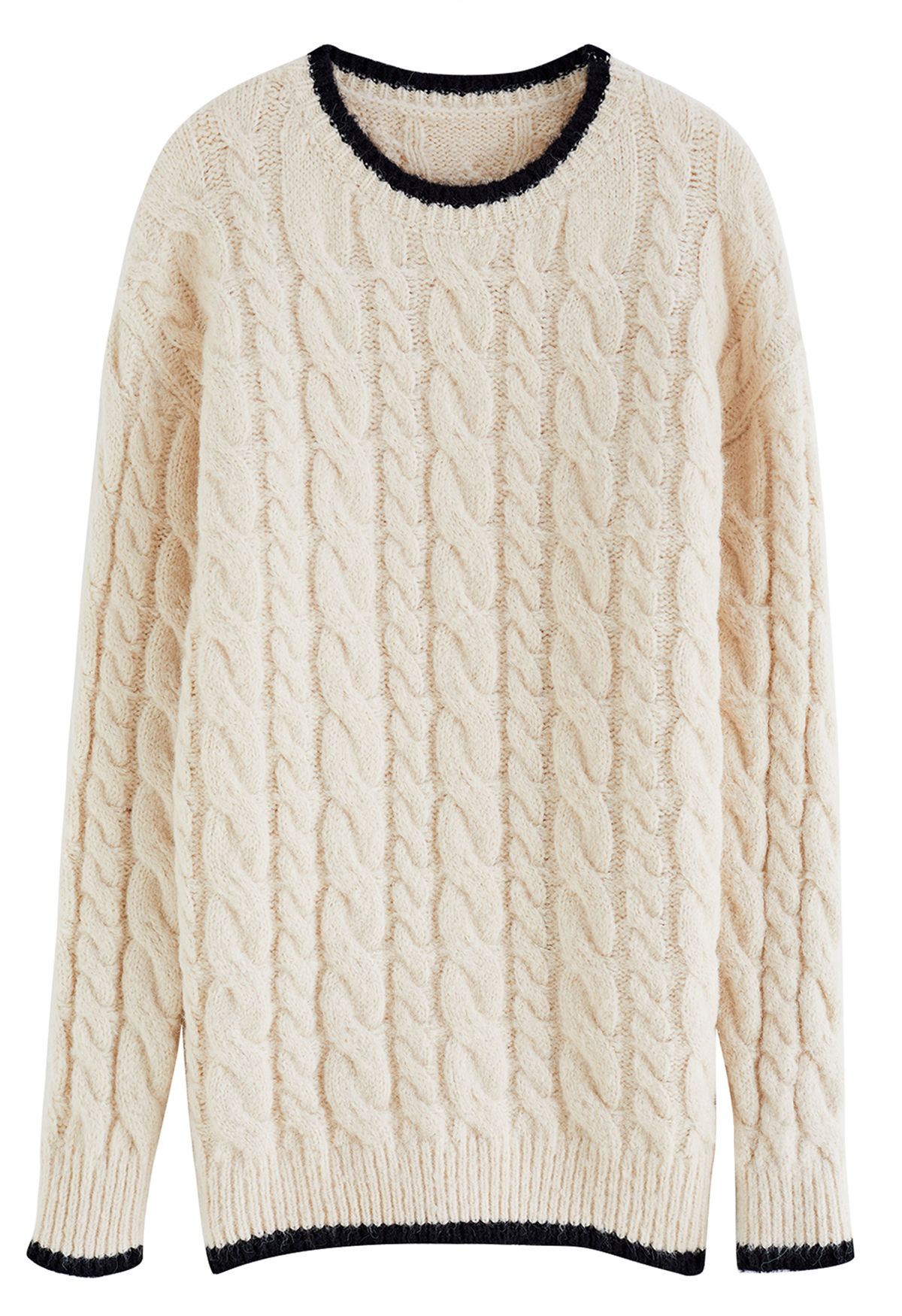 Contrast Edge Cable Knit Longline Sweater